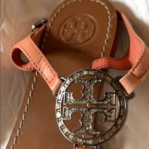 Tori Burch Sandles color is more peachy sand